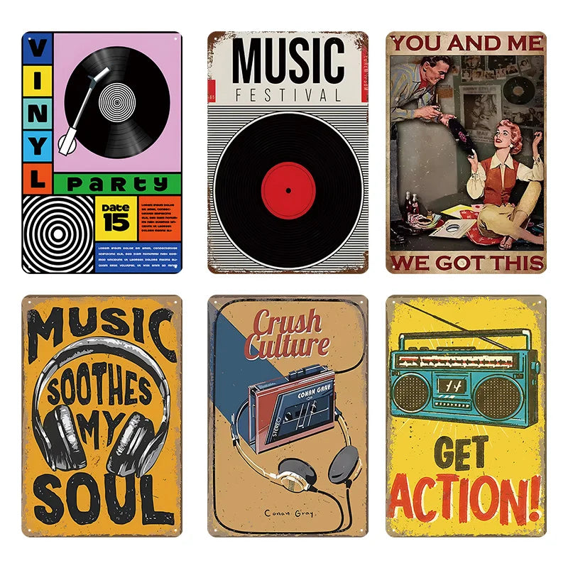 Aged Music Wall Signs - 6 pack
